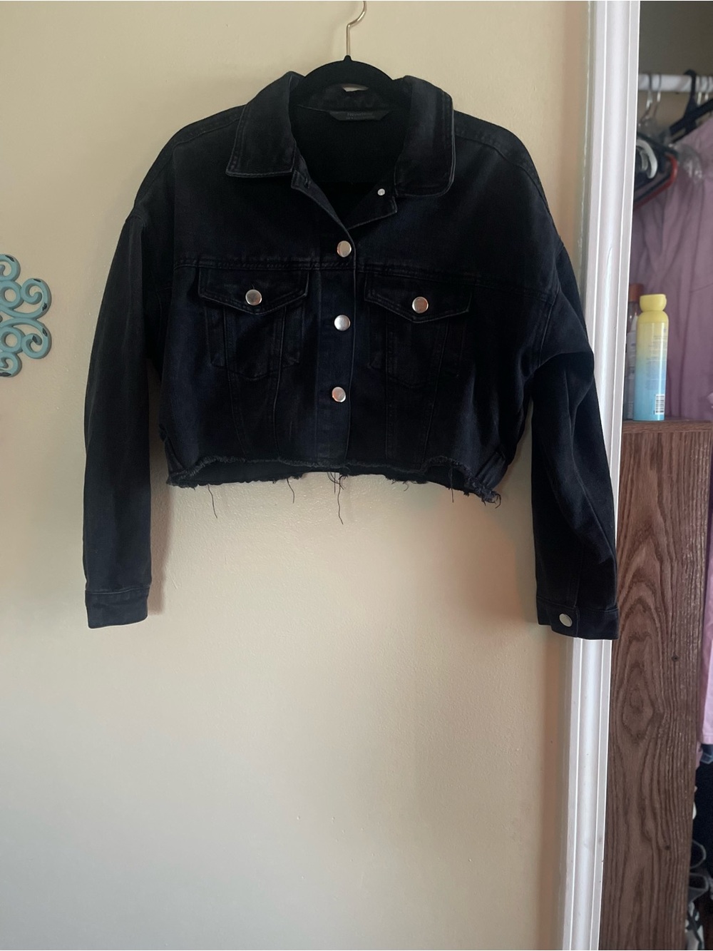 Cropped Black Denim Jacket - Women's Jean Jacket